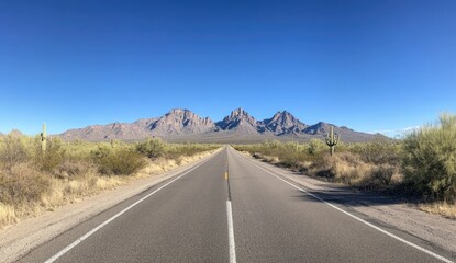 Fototapeta premium Empty Highway Through Desert Mountains (1)