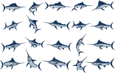 set of Atlantic swordfish, vector illustration ,flat style
