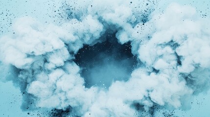 Dramatic Blue Smoke Explosion with Glittering Particle Effects in a Cloudy Background