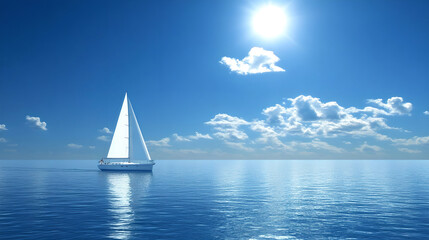 Serene Sailing Boat on Tranquil Ocean with Sunlit Sky