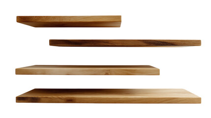 Four Wooden Shelves Isolated On Transparent Background