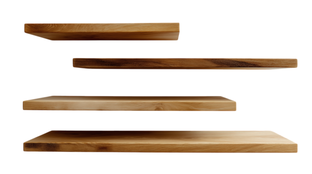 Four Wooden Shelves Isolated On Transparent Background