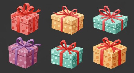 Obraz premium Collection of colorful gift boxes with polka dots.