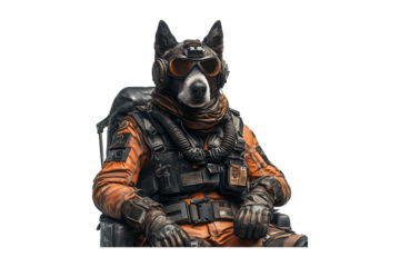 Dog fighter pilot isolated on transparent background
