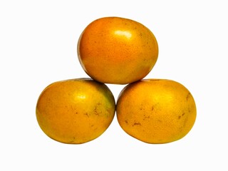 Three Oranges Stacked on White Background Still Life