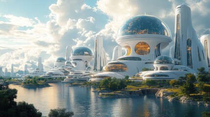 Futuristic Waterfront Cityscape: A Vision of Tomorrow's Urban Design