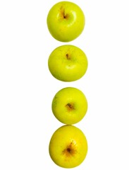 Four Green Apples Stacked on White Background, Top View