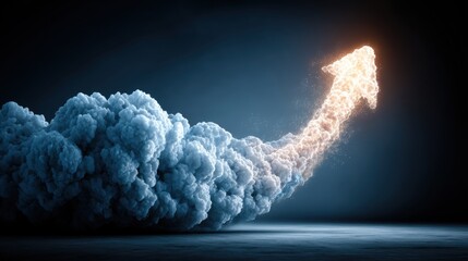A glowing upward arrow made of smoke and fire rises powerfully, symbolizing growth, progress, and success against a dark background.