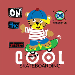 Cartoon tiger skateboarding with 
