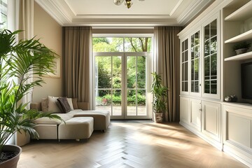 Elegant Interior Design of a Cozy Room with Garden View and Serene Atmosphere