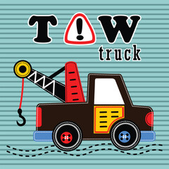 Colorful tow truck with fun design and playful elements for children's transportation illustration.
