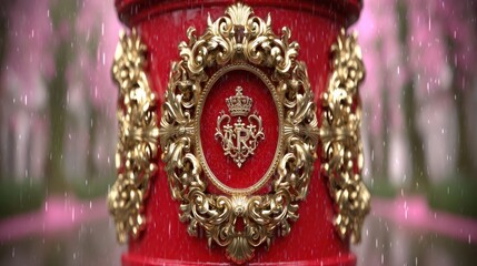 Ornate Vintage Frame with Expressive Gold Detailing Against a Soft Pink Background, Perfect for Dramatic Comic Art and Unique Visuals