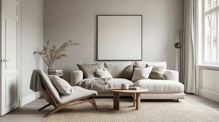 Modern living room with neutral tones and natural light