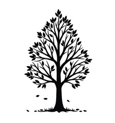 Obraz premium Autumn tree silhouette. This image showcases a black silhouette of a tree with detailed branches and sparse foliage, embodying the seasonal essence of autumn. Vector clipart illustration design.