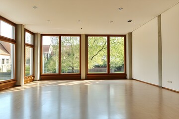 Obraz premium Spacious Empty Room with Large Windows and Natural Light