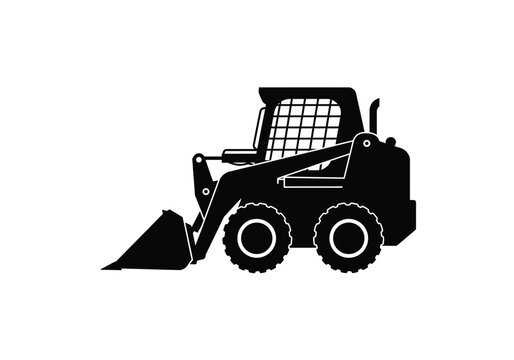 Skid steer silhouette. This image shows a design of a skid steer silhouette, also known as a skid loader or compact loader. Vector clipart illustration design.