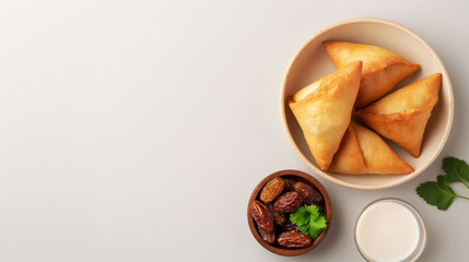Minimalist Composition of Traditional Ramadan Food Items on a White Sheet Set on a Table