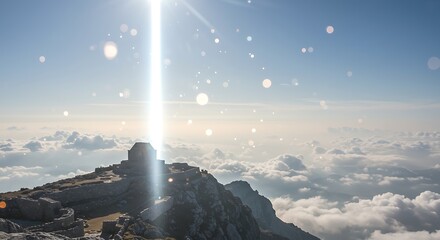Fototapeta premium Majestic Mountaintop Shrine Piercing the Clouds