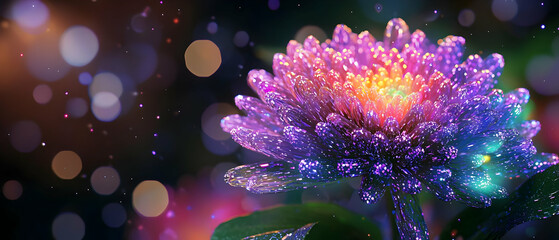 Fototapeta premium Glowing Multicolored Chrysanthemum Closeup
