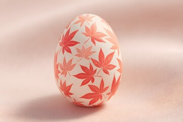 Autumnal Egg: An elegantly decorated egg features delicate autumnal maple leaves, rendered in soft, warm tones, evoking the season's beauty and tranquility.