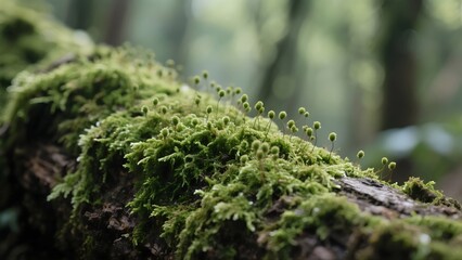 A detailed shot of moss growing on a tree bark