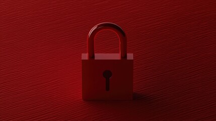 Fototapeta premium A red padlock stands upright on a textured red surface, symbolizing security and protection.