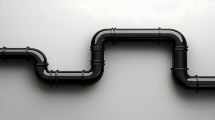Black plumbing pipes against a white wall forming a curved horizontal line.