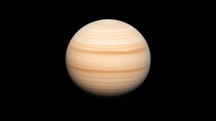 A beige, striped planet with a smooth texture floats in space against a black background, resembling a gas giant like Jupiter or Saturn.