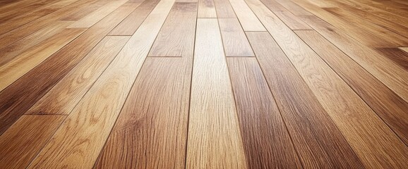 Light brown wooden floorboards.  Close-up view of  parallel planks with  natural wood grain