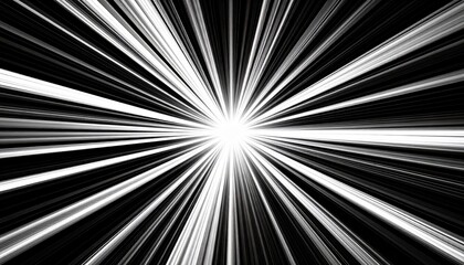 Fototapeta premium A dynamic burst of light radiates outward, creating a striking visual effect with contrasting black and white lines