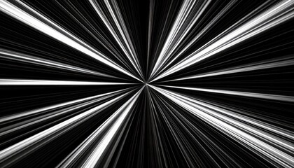 Obraz premium A dynamic black and white pattern radiating from a central point, creating a sense of movement and depth