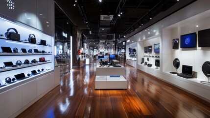 Modern electronics store showcasing gadgets and devices
