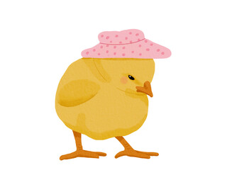 chicken with pink hat