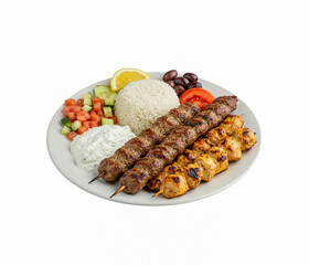 Greek Meat with Rice isolated on white background.