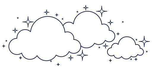 Dreamy cloud sparkle line doodle illustration vector