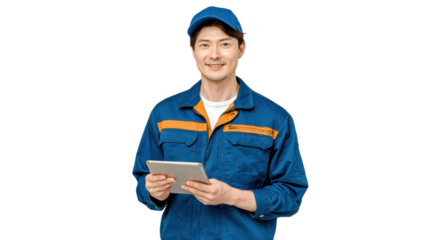 Industrial worker using tablet in modern workplace technology environment professional portrait engaged viewpoint