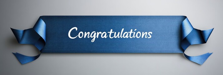 A blue ribbon with the words Congratulations written on it