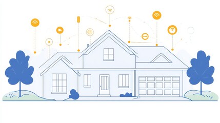 Modern Home with Smart Technology and Connectivity Icons Representing Digital Living Solutions