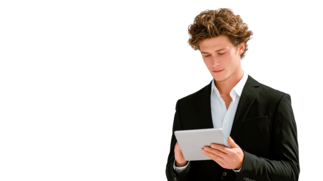 Business professional using tablet office setting digital interaction modern environment focused viewpoint