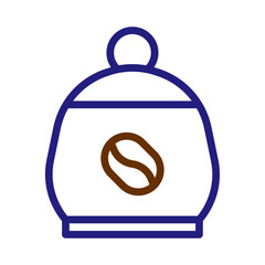 Simple coffee canister icon with bean emblem representing freshness and flavor