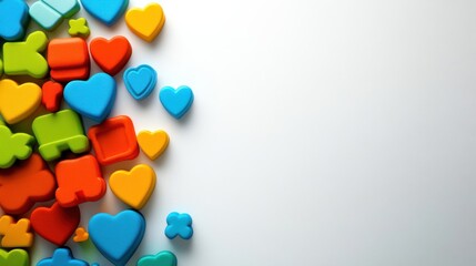 Colorful Plastic Shapes and Hearts on a Light Background for Creative and Playful Projects