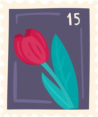 Tulip stamp hand-drawn floral postage stamp vector illustration