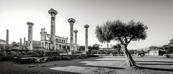 Fototapeta premium Monochrome Ancient Ruins With Columns