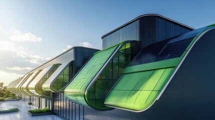 Modern Architecture with Green Design Elements and Innovative Solar Panel Features