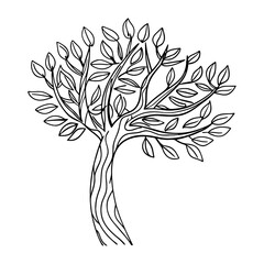 Hand-drawn vector tree with floral blossoms, a nature illustration in a vintage sketch style