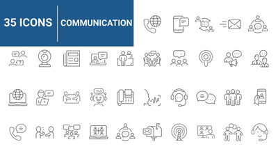 Communication set of web icons in line style. Speaking signs for web and mobile app. Contact us, discussion, speech bubble, talking, consultation, conversation chat. Vector illustration