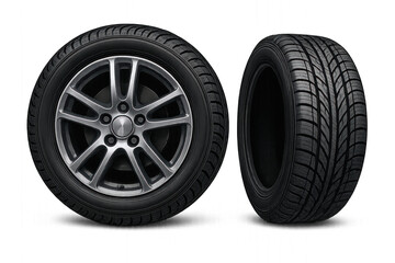 black tires with black rims isolated on transparent background.