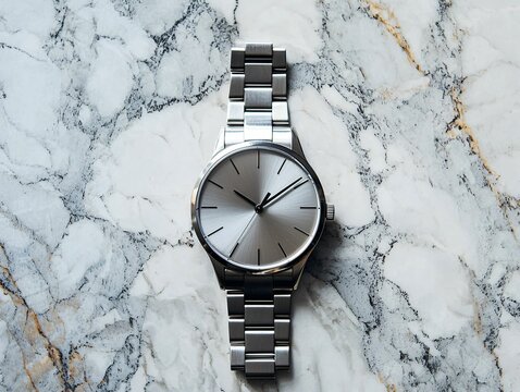 Silver Wristwatch on Marble