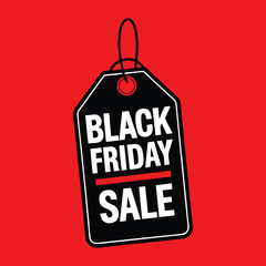 A bold red sale tag featuring the Black Friday logo, announcing unbeatable discounts with striking black lettering, creating urgency for shoppers to seize the limited-time offers.
