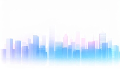 Obraz premium A soft, pastel-colored skyline with tall buildings fades into a light background, creating a serene urban landscape